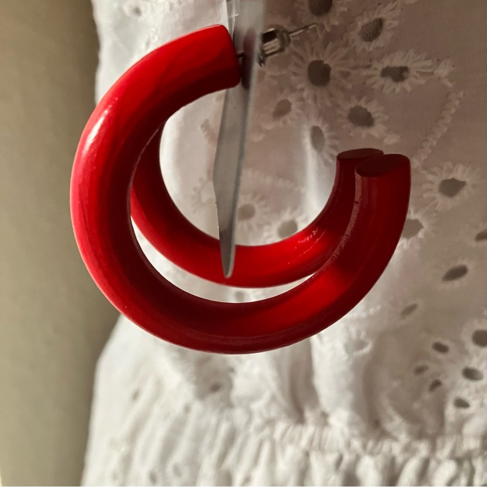 Red wood hoop earrings